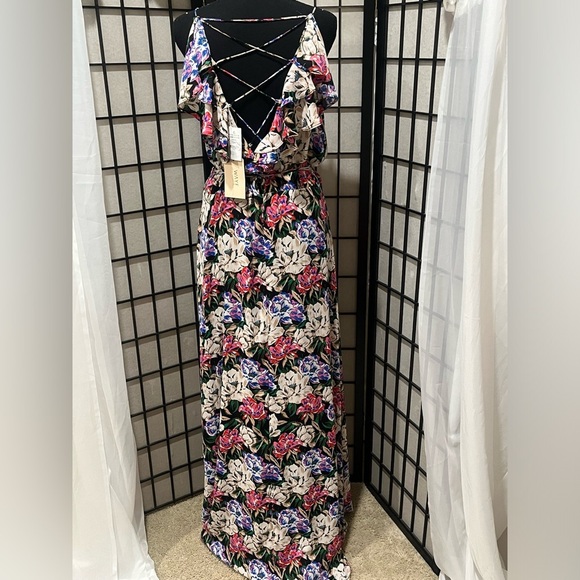 W A Y F MIDNIGHT FLORAL WRAP Maxi Dress with Strappy Back SIZE XL - Picture 5 of 11